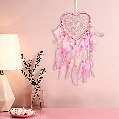 Makramee Traumfänger Rosa, Butterfly Dream Catcher Wandbehang Feder Dreamcatcher Fairy Net Ornament für Schlafzimmer Hochzeitsdekoration (Rosa)