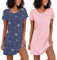 Ekouaer Chemise de Nuit Femme Coton Manches Courtes 2pcs Robe de Nuit Col Rond Vêtements de Nuit Sexy Ete, Rose + Bleu, M