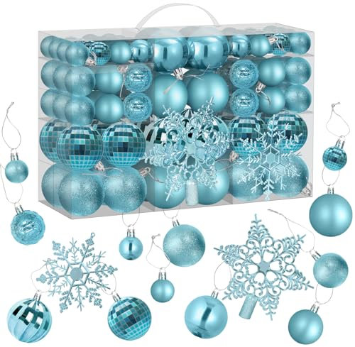 102PCS Weihnachtskugeln Kunststoff Weihnachtsbaumkugeln Weihnachtsschmuck Schneeflocken Weihnachtsdeko Set