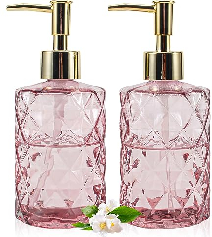 GOYISEE Dispensador de jabón con Bomba, dispensador de jabón con patrón de Diamante para encimera de Cocina, baño, Accesorios de baño Rosa Intenso (Pink)