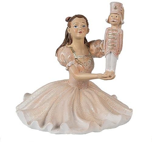 Clayre & Eef Figur Ballerina 13 cm Rosa Polyresin Weihnachtsdekoration