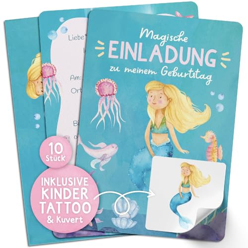 Famifidus 12x Einladungskarten Kindergeburtstag mit Kindertattoos I Einladungskarten Geburtstag in verschiedenen Motiven I Einladungskarten Kindergeburtstag Mädchen & Jungen