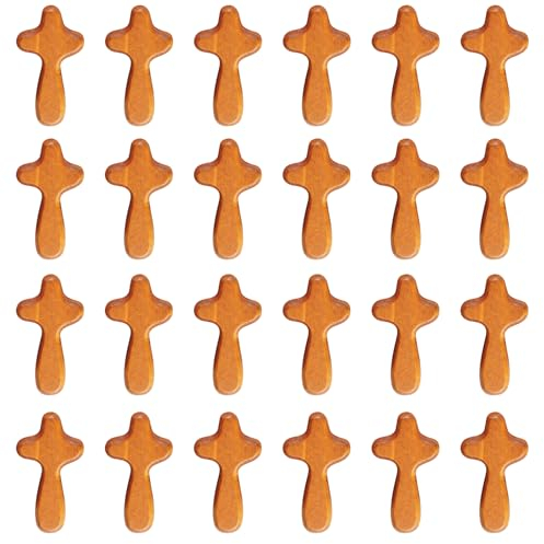 24 Pieces Small Wood Crosses, 2.36in Portable Prayer Pocket Holding Crosses,Crucifix,Natural Wooden Crosses Pendants for Party Favors Necklace Jewelry Making DIY Craft Handmade (Brown)