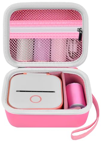 Mini Drucker Tasche für Memoking T02/ für Phomemo M02/ M02S/ M02 Pro/ Q30S/ für Ponek Mini Pocket Drucker, Tragbarer Aufkleberdrucker-Lagerhalter für Papier & USB-Kabel, Koffer Nur (Pink)