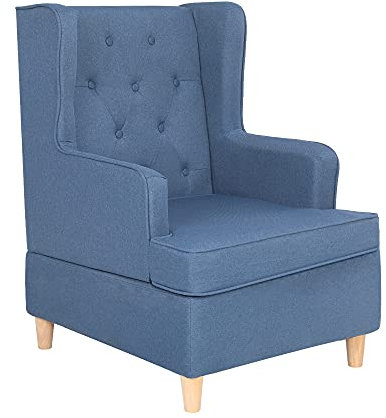 Mingone Sessel Wohnzimmer Polsterstuhl mit Armlehnen Moderner Ohrensessel Leinen Loungesessel mit Holzfüßen für Schlafzimmer, 150KG Belastbar, Blau