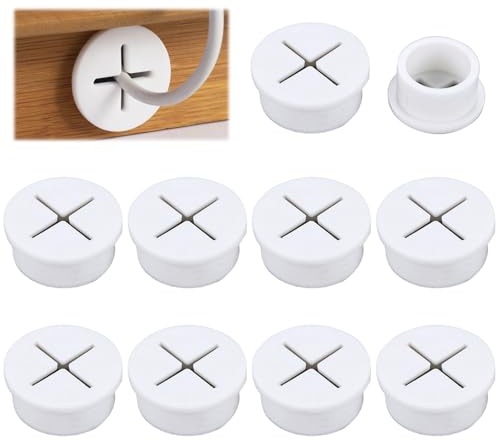 Cozevdnt Lot de 10 passe-câbles ronds pour bureau - 20 mm - Pour bureau, bureau, plan de travail, meubles - Cache-trous, gestion des câbles