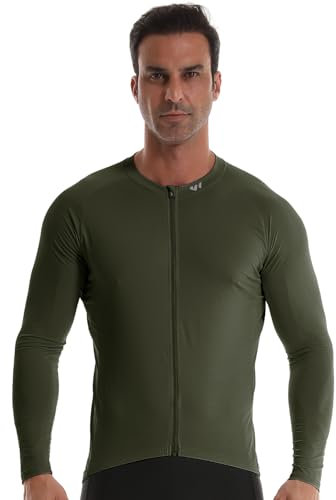 Wulibike Cycling Jersey Mens,Reflective Road Bike Jersey Breathable Quick Dry and 3 Pockets Cycle Shorts Sleeve OliveGreen S