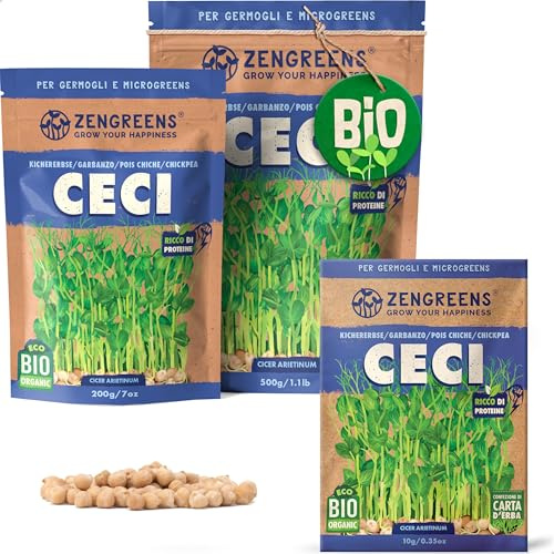 ZenGreens® - EKO Kikärt Frön - Välj mellan 10, 200g och 500g - Kikärt Frön med en grobarhet på över 97 procent - Groddar av Kikärt Frön - Microgreens