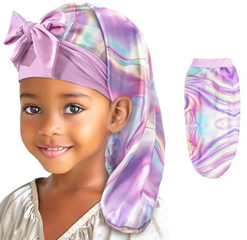 Lolalet Kinderhauben für Mädchen, Lange Seidenhaube für schlafende Kinder Satinhaube Mütze mit Krawattenband