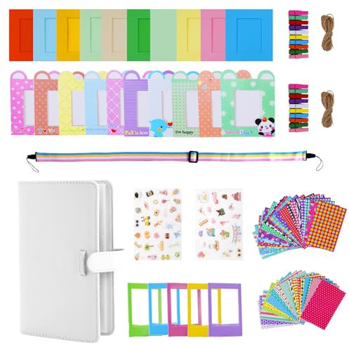 Instant Camera Accessories Bundle Compatible with Fujifilm Instax Mini 9 8 11 12 70 90 Camera Include Mini Photo Album, Film Frames, Wall Hang Frames, Border Stickers(White)