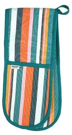 Striped Recycled Cotton Double Oven Gloves - Teal