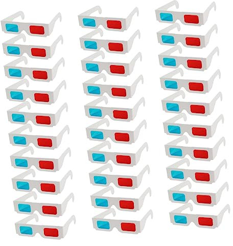 UPKOCH 30 Pièces Lunettes 3D en Papier Lunettes de cinéma Lunettes 3D Rouges et Bleues Verres jetables Lunette Enfant Verres en Papier 3D Lunettes vidéo anaglyphe Blanche