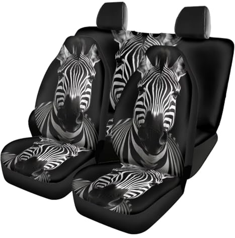 Allcute Zebra Autositzbezüge für Vorder- und Rücksitze, komplettes Set für SUV, LKW, Van, Limousine, einfach zu installieren, Auto-Rückenlehne, Sitzbezug, schwarz, langlebig, Autozubehör