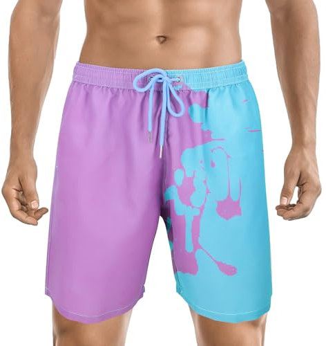 Noufun Costume da bagno da uomo, mutevole colore, costume da bagno da uomo, sport ad asciugatura rapida, con temperatura sensibile, blu e viola, 3XL