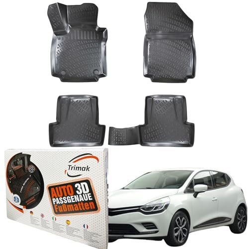 Trimak Passgenau 3D Fussmatten Auto Kompatibel mit Renault Clio 4 2012-2019 Auto Zubehör 1. und 2. Reihe Gummimatten Autos TPE Allwetter Geruchlos rutschfest Vorne & Hinten Schwarz