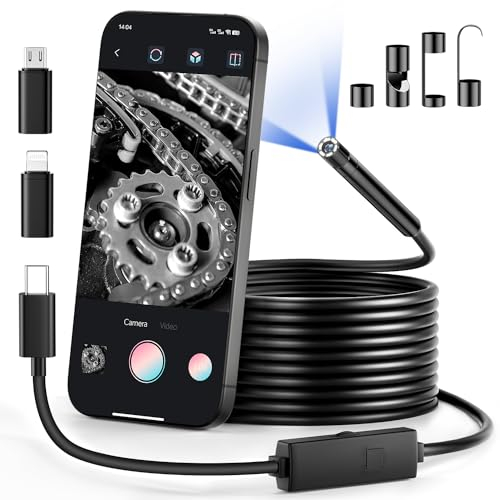 Kardition 1080P HD Endoscopio para Movil Serpiente Cámara Endoscopio Cámara es para Android,iPhone. 3M Camara Inspeccion Tuberias Sin WiFi IP67 Ideal para 6 Leds para inspecciones claras Endoscópica.
