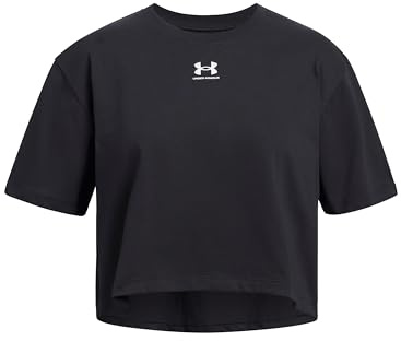 Under Armour Niña Rival Short Sleeve, Camiseta de Manga Corta Suave y cómoda, Camiseta Deportiva Transpirable para Entrenamiento, educación física y atletismoBlack / / White,YMD