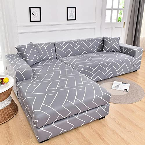 Sofaschoner Weiß Sofaüberwurf Weich Spandex Sofaschoner rutschfest Couch Überwurf Waschbare Sofa Überzug Sofabezug mit Elastischen Riemen Sofabezug L Form Universelle 1 Sitzer
