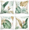 Bonhause 4er Set Kissenbezüge Tropische Blätter 45 x 45 cm Grün Braun Blätter Samt Soft Dekorative Kissenhülle Zierkissenbezüge für Sofa Zuhause Garten Patio Dekoration