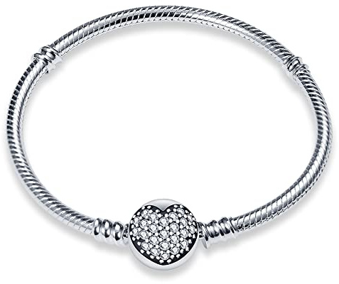 QIKAOLA Armbänder für Frauen 925 Sterling Silber Schlange Kette Armband mit Herz Verschluss Armband passt für Pandora Charm Beads