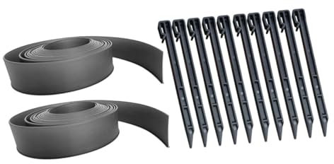 INOOMP Bordure De Jardin Plastique avec Piquets pour Massifs De Fleurs Et Potagers Selon Différentes Formes pour Séparer Gravier Et Pelouse