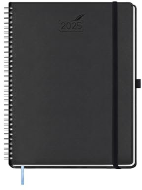 BEZEND Kalender 2025 Buchkalender Ringbuch ca.A4 28,5 x 21,5 cm | Terminplaner 2025 1 Woche 2 Seiten mit Monats-Register | Planer & Terminkalender 2025 A4 mit PU-Leder Softcover - Schwarz