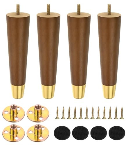 sourcing map 8 Inch Wood Furniture Legs, Set of 4 Round Sofa Replacement Wooden Furniture Feet Dresser Legs with Mounting Screws, for Cabinets Couch Dresser Chair Desk Ottoman Table, Brown