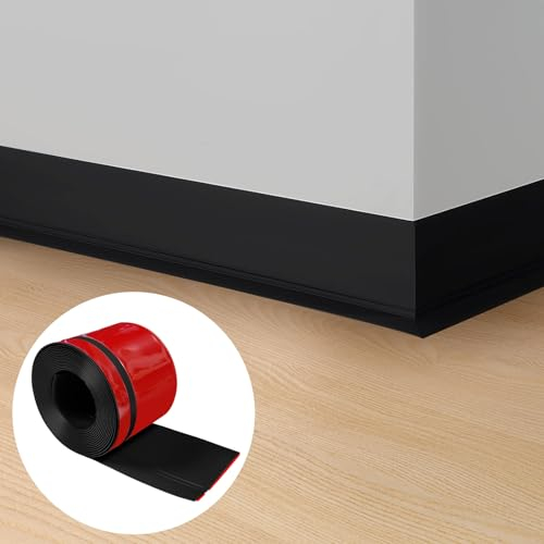 Zócalo blando autoadhesivo, 20 x 60 mm x 5 m, zócalo autoadhesivo para cocina y baño, zócalo suave, listón de terminación autoadhesivo, de PVC, listón flexible de pliegues, color negro