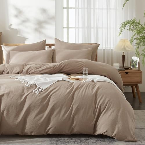 Luofanfei Baumwolle Leinen Bettwäsche 155x220 Braun Taupe Einfarbig Muster Bettwäsche Set Leinen Renforce Baumwolle Uni Atmungsaktiv Modern Bettbezug und 2 Kissenbezüge 80x80 cm Weich und Bügelfrei