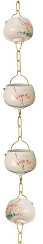 Rainwater Chain，Drainage chain Bowl Rain Chain Downspouts, Hanging Down Spout Rain Water Diverter for Yard, Eaves Drain Chain Home Décor, Durable Chinaware Rain Collector(150cm (5ft))
