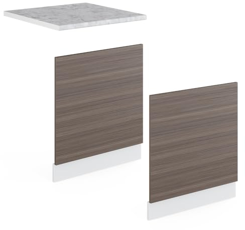 Vicco Frontblende R-Line, Geschirrspüler Fronttür, Edelgrau/Weiß/Weiß, AP Marmor