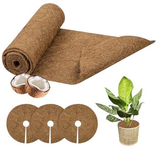 (1m*30cm/Rolle) Kokosfasern pad 2 Rollen und 3 Stück Kokosmatte Winterschutz für Pflanzen, Kokosscheibe Kokosnuss Disc für Topfpflanzen Frostschutz Pflanzen Kokospflanzenschutz