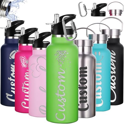 Gourde Personnalisée Avec Paille 350ml 750ml Nom Gravé Logo Bouteilles Isothermes Personnalisé En Acier Inoxydable à Double Paroi Pour Garçons Filles École De Sport En Plein Air