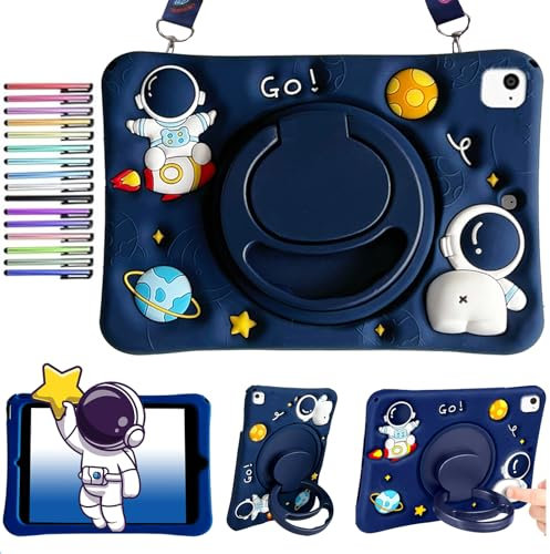 Funda Niños Compatible con iPad 9.7 Pulgadas (6ª/5ª Generación 2018/2017) / iPad Pro 9.7/Air 2/Air Cute 3D Astronauta con Soporte Giratorio 360°, Correa para el Hombro