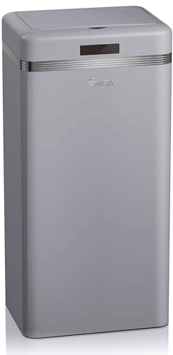 Swan Retro Cubo de Basura Cocina Automático, Sensor de Movimiento, 45 Litros, Metálico, Papelera Inteligente de Reciclaje Gran Capacidad, Diseño Vintage, Gris