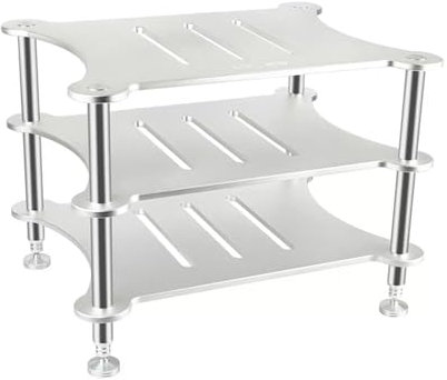 GUAWJRZDP 3-stufiger Audio Rack Hi Fi Regal, Hi Fi Rack Aus Aluminiumlegierung, Plattenspieler Regal mit Verstellbaren, HiFi Regal Stabiler Rack-Audio-Tower, Silber, L43xB34xH32cm