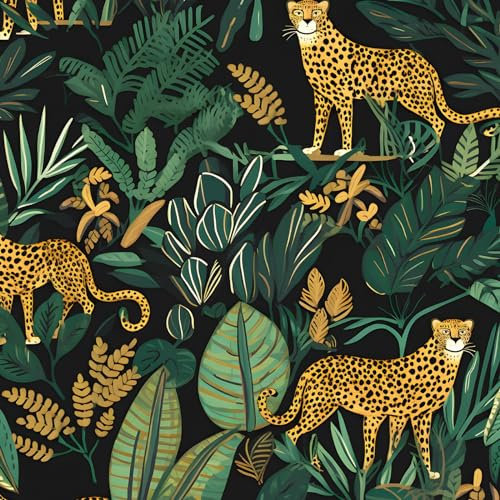 XRUIBZI Leopard Wallpaper Peel and Stick Jungle Animal Wallpaper Vinyl Wallpapers Tropical Contact Paper for Cabinets Waterproof Self Adhesive Wall Paper for Kitchen Countertop Wall 44.5cmx300cm