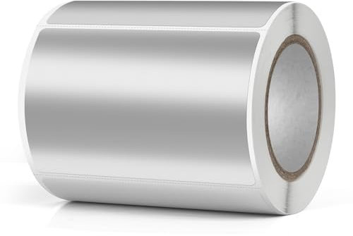 YIKIADA Silver Thermo Etiketten Vinyl 50 × 76 mm Rolle Rechteckig Selbstklebend Adressaufkleber Wasserdicht Glitter Aufkleber für Logo Barcode QR Code Kinder Office Home 200 Stück