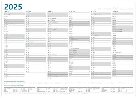 PuK Krämmer GmbH Jahresplaner 2025 DIN A3 Querformat 12 Monate | gefaltet | 12 Monate Jahreskalender Vorder- und Rückseite mit Ferien und Feiertage