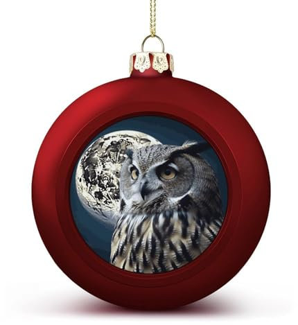 Interessante Weihnachtskugel-Dekorationen, wunderschöne Eule und Mond, bedruckte Dekorationen, Feiertagsparty, Heimdekorationen, Weihnachtskugel-Dekorationen, hängende Anhänger