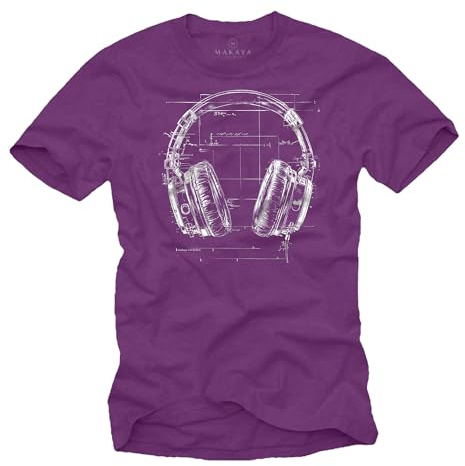 MAKAYA Hip Hop T-Shirt Herren Kopfhörer Motiv Musik Print Vintage Design Streetwear Style Lila M