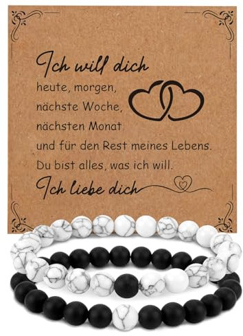 Valentinstag Geschenke für Ihn Armband 8mm Perlenarmbänder Geschenk Für Freund Kleine Geschenke Paar Geschenke Für Paare Couple Geschenke Paar Geschenke Für Ihn Weihnachtsgeschenke Für Freundin