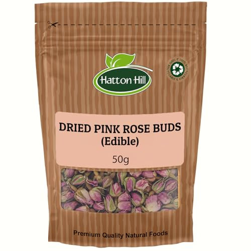 Dried Pink Rose Buds (Edible) 50g by Hatton Hill | Ideal for Teas, Desserts, Garnishes, and DIY Beauty Projects