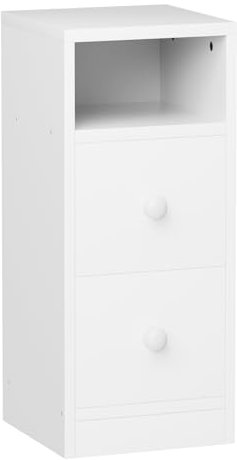 LEADZM Nachttisch Schmal Nachtschrank mit Stauraum für Schlafzimmer, Beistelltisch mit 2 Schubladen, Kommode mit 1 Ofenes Fach, Wohnzimmer 25 x 30 x 60 cm (1, Weiß)