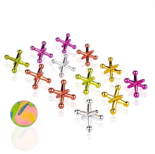 Traditional Jacks Family Game Age 3+ – Includes 1 Rubber Bouncy Ball, Classic Knucklebones, Fivestones, Games for Kids and Families