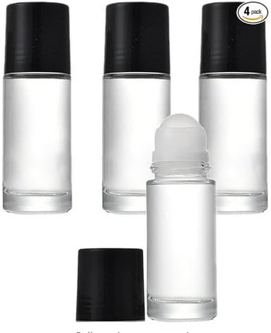 VASANA Lot de 3 flacons roulants vides en verre de 50 ml avec bille en plastique et bouchon noir rechargeables pour déodorant de voyage pour huiles essentielles cosmétiques