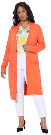 Ulla Popken Damen große Größen Übergrößen Plus Size Long-Strickjacke, Stehkragen, offene Form, Langarm rosenkoralle 58+ 828990510-58+