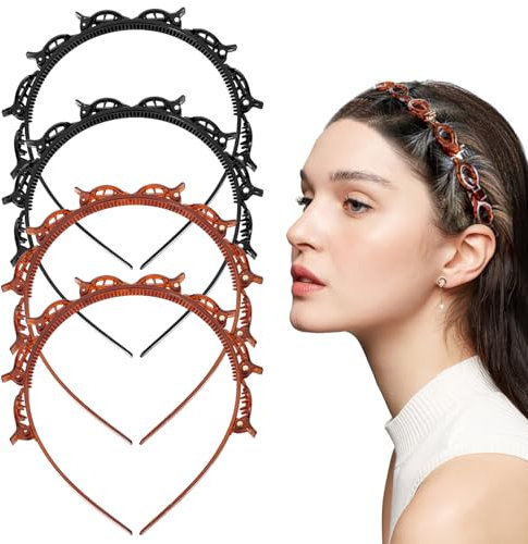 SYEYCW 4 Stück Haarreifen mit Klammern, Butterfly Clip Haarreif, Hair Twister Haarreifen, Double Bangs Hairstyle Hairpin, Stirnband mit Zahnstirnband Braid Tool, Haarreif für Frauen und Mädchen