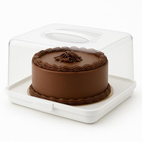 Meown Cake Box 30cm Square – Secure Clip Lock Lid and Flip Base, Durable Plastic Carrier for Cakes, Pies, Cupcakes, Stackable, Portable, BPA-Free Food Safe Storage – (1, WHITE SQUARE)