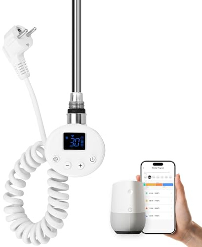 EMKE Heizstab mit Thermostat für Badheizkörper 1200W, Smart WiFi Heizpatrone aus Edelstahl für Heizkörper Handtuchheizkörper Handtuchwärmer Elektrisch Weiß